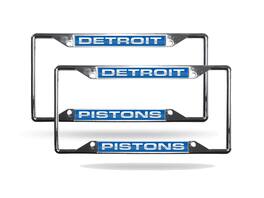 Rico Industries - Detroit Pistons (Set of 2) All Corner EZ View Chrome Metal Laser Cut License Plate Frames - Multi