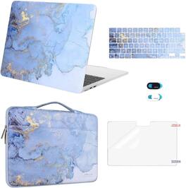 mosiso - 5in1 Kit for MacBook Air 13-Inch M5 M4 M3 M2 2022-2026, Hard Shell&Sleeve Bag&Keyboard Skin&Webcam Cover&Screen Film - Water Blue Marble