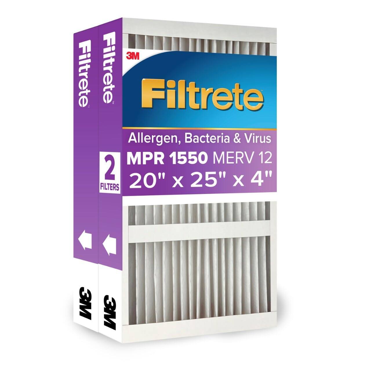 3M Filtrete Filtrete Filtrete Allergen, Bacteria & Virus MPR 1550 MERV 12 2 25" x 4" FILTERS 20" x 25" x 4"