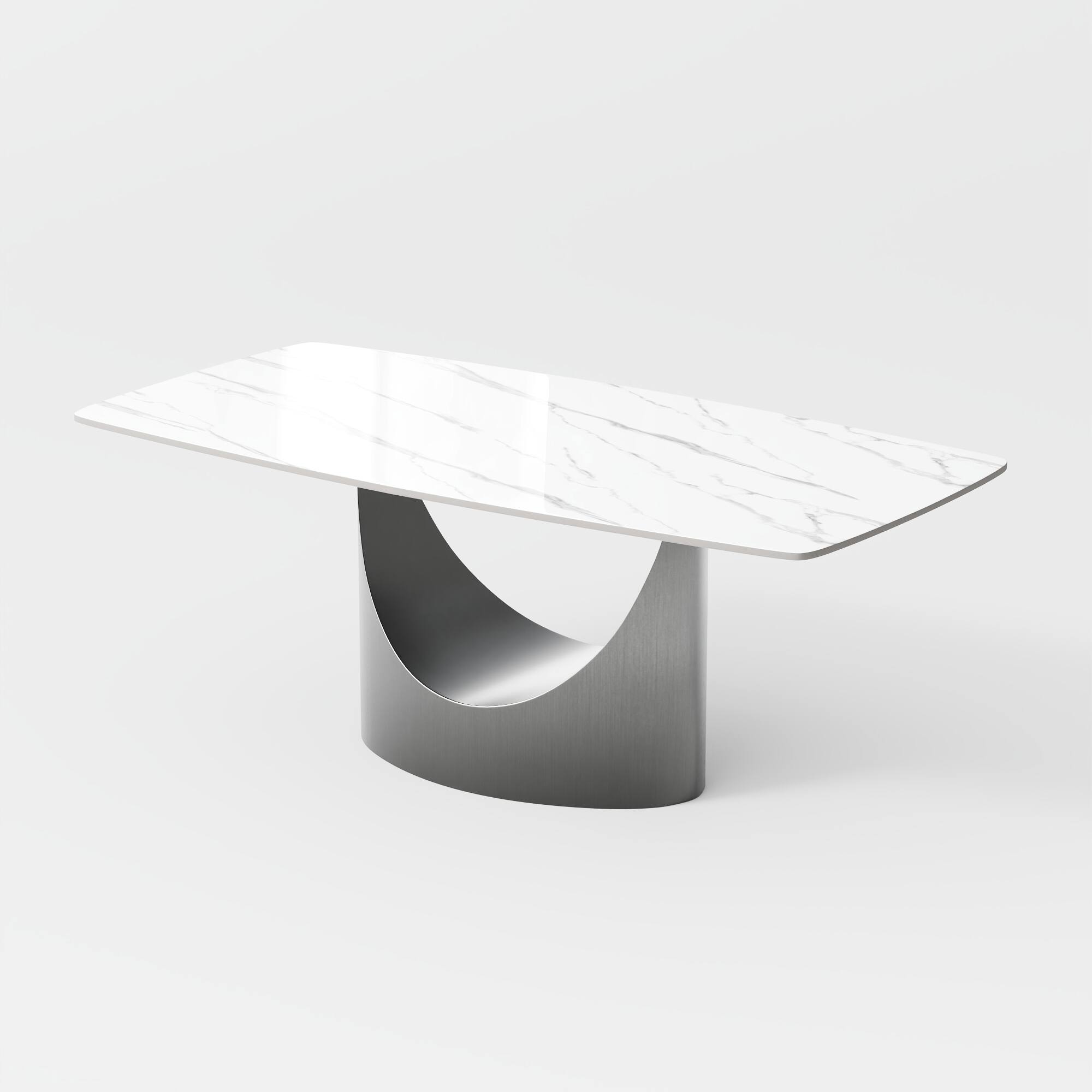 Alt View 6. POVISON - 79" Modern Minimalist Dining Table for 6-8, White Rectangular Glossy Sintered Stone Tabletop, Dark Gray Carbon Steel Leg - Glossy White Sintered Stone with Gray.