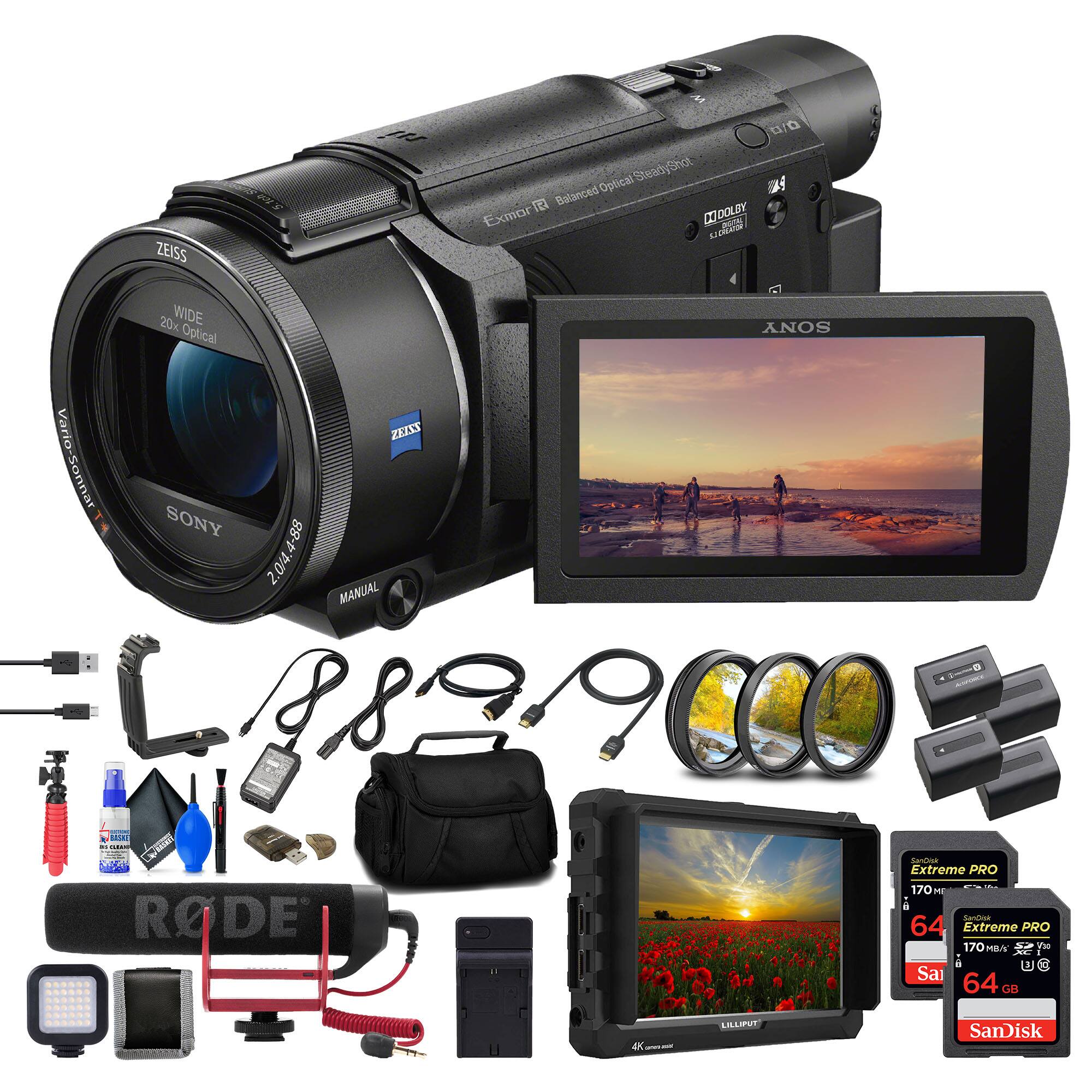 Sony FDR AX53 4K Ultra HD Handycam Camcorder + 4K Monitor + Pro Mic ...