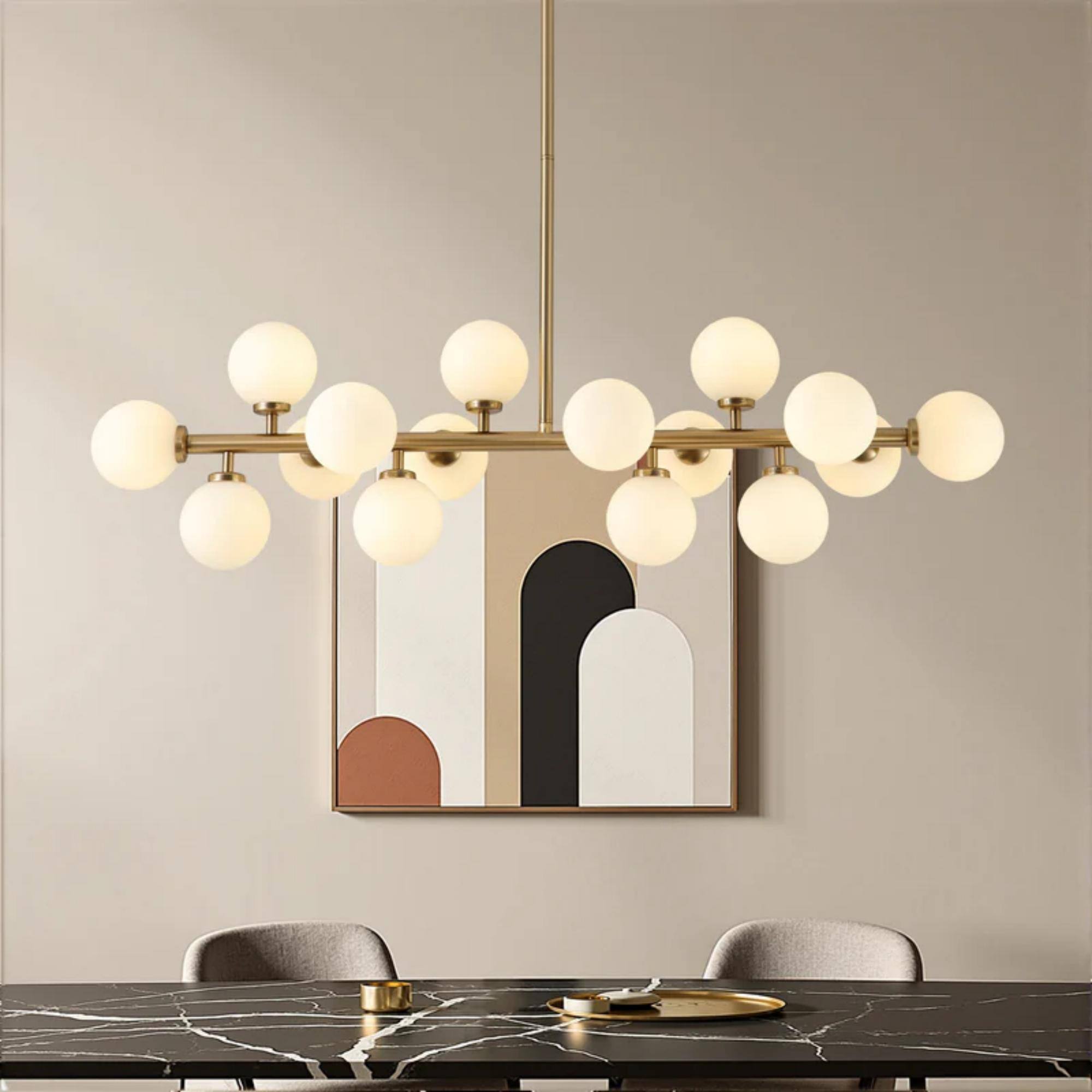 Back. Siljoy - Mid-Century Modern 16-Light Brass Sputnik Pendant Chandelier - Gold.