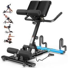 Pooboo - 5 in 1 Inversion Machine Combine Roman Chair,Deep Squat Machine,Dip Station Push Up,Foldable Home Exercise Equipment - Blue