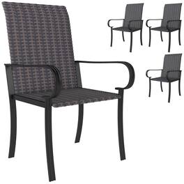 Outsunny - of 4 Outdoor Wicker Dining Chairs with Armrest, Steel Frame - Brown