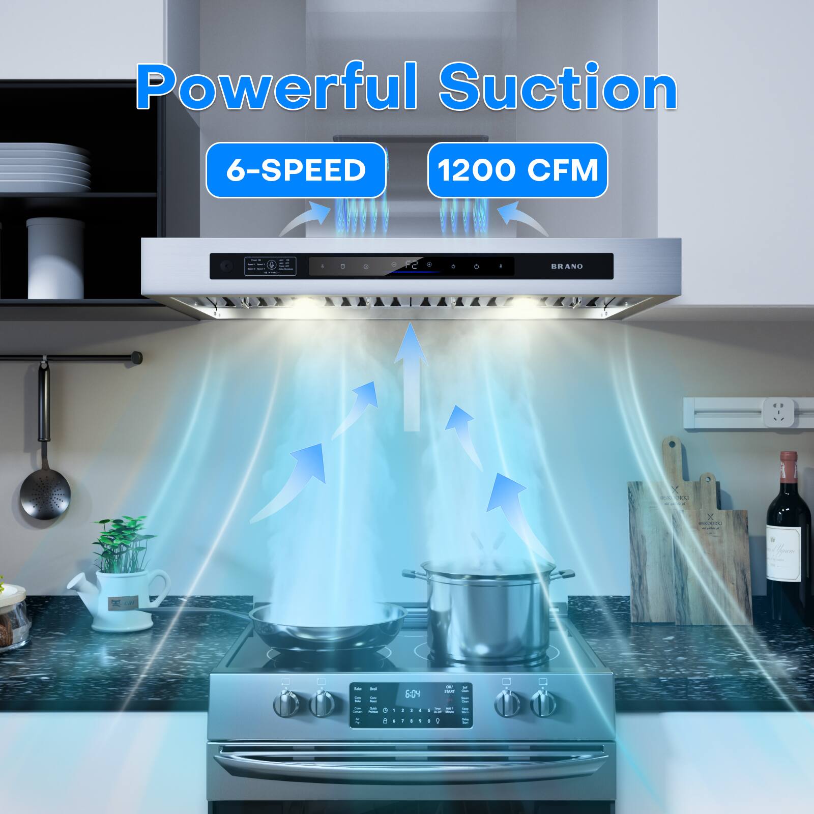 Powerful Suction  
6-SPEED  
1200 CFM  

BRANO