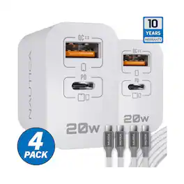 Nautica - Turan Core 20 Wall Charger Kit, 2 Pack 20W USB C Fast Chargers with 60W USB C Cables for iPhone, Android more - White