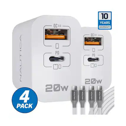 NAUTICA 4 PACK QC 3.0 PD 20w NAUTICA 10 YEARS WARRANTY QC 3.0 PD 2 20w