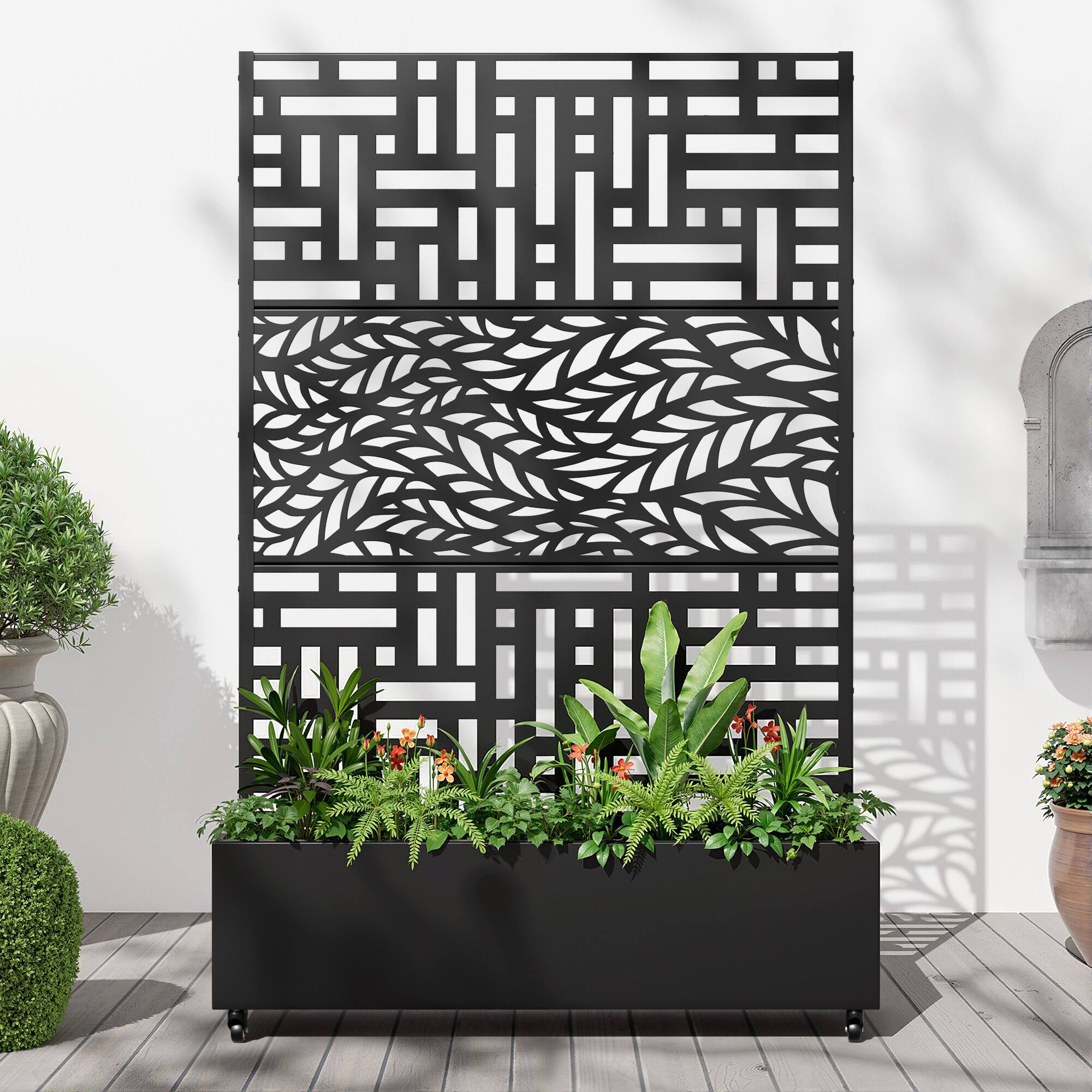 Alt View 1. PexFix - 72 in. H x 47 in. W Sprlen Pattern Rectangle Metal Planter Box Raised Garden Beds with Trellis-Ideal for Balcony - Black.