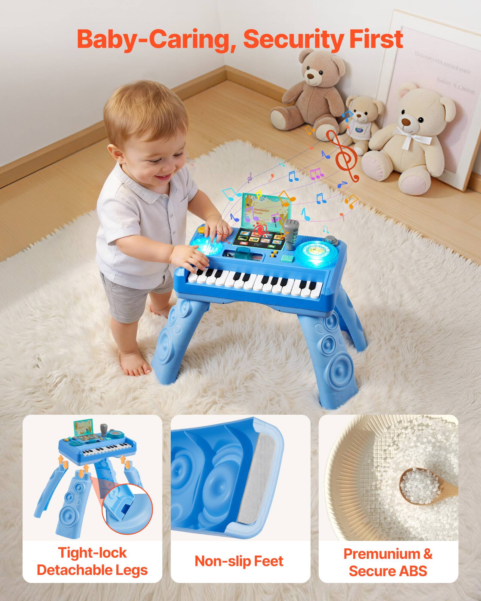 Baby-Caring, Security First

- Tight-lock Detachable Legs
- Non-slip Feet
- Premium & Secure ABS