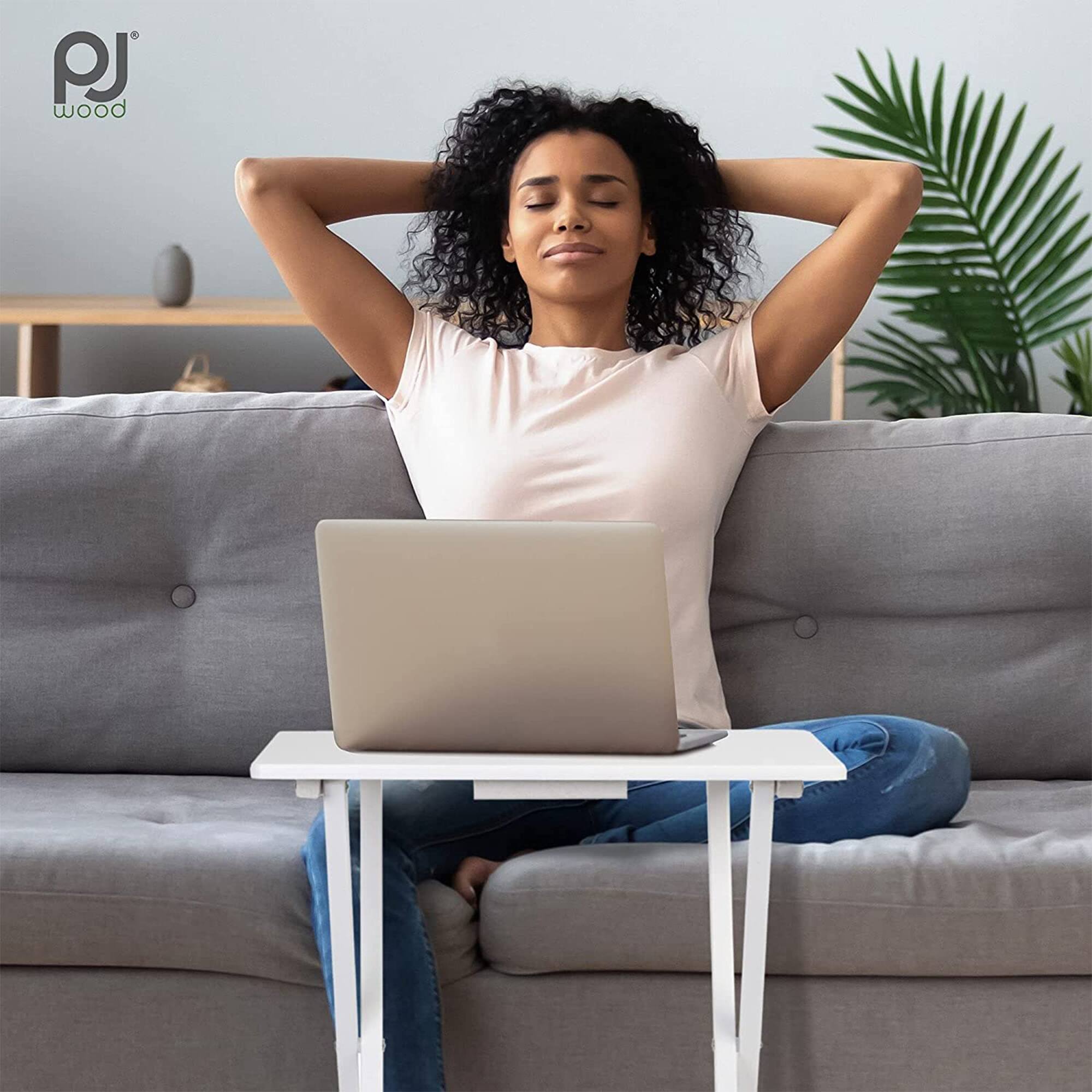 Alt View 8. PJ Wood - PJ Wood Portable Folding TV Snack Tray Table Desk Stand, White (6 Piece Set) - White.