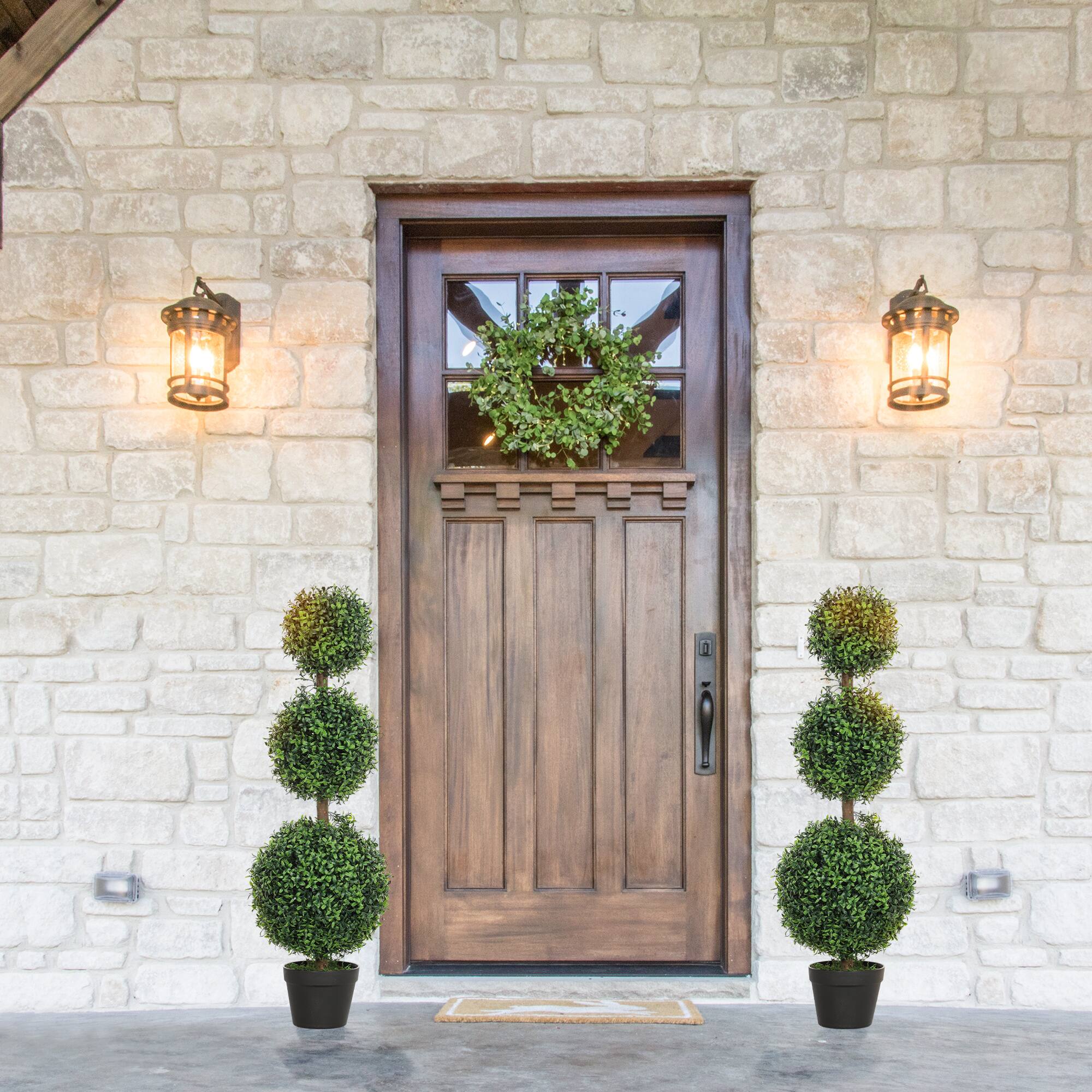 Alt View 6. Homcom - Set of 2 Artificial Ball Boxwood Topiary Trees - Green.
