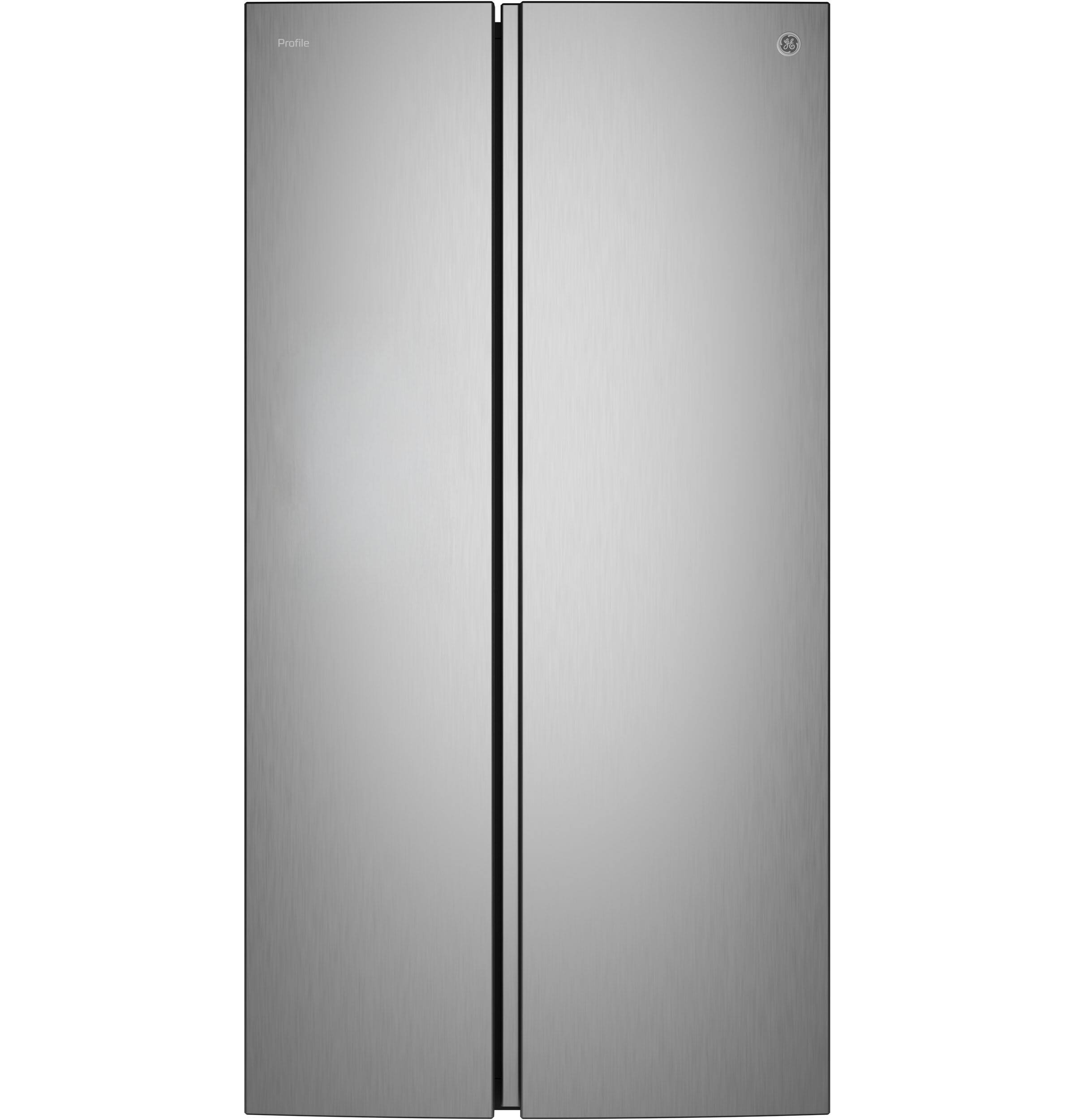 Front. GE Profile - 36 in. Wide 24.1 Cu. Ft. Counter-Depth Side-By-Side Refrigerator with Dual-Dispense AutoFill Pitcher and CustomSize Ice - Stainless Steel.
