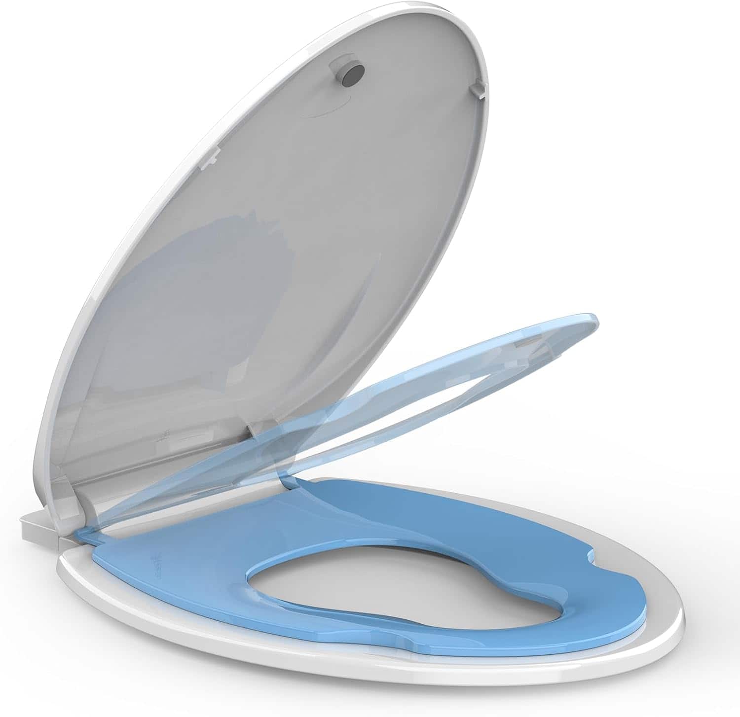 Jojoka - 19inch Elongated Toilet Seat with Built-in Toddler, Slow Close, Child & Adult, Potty Training, Bottom Fixing - Blue
