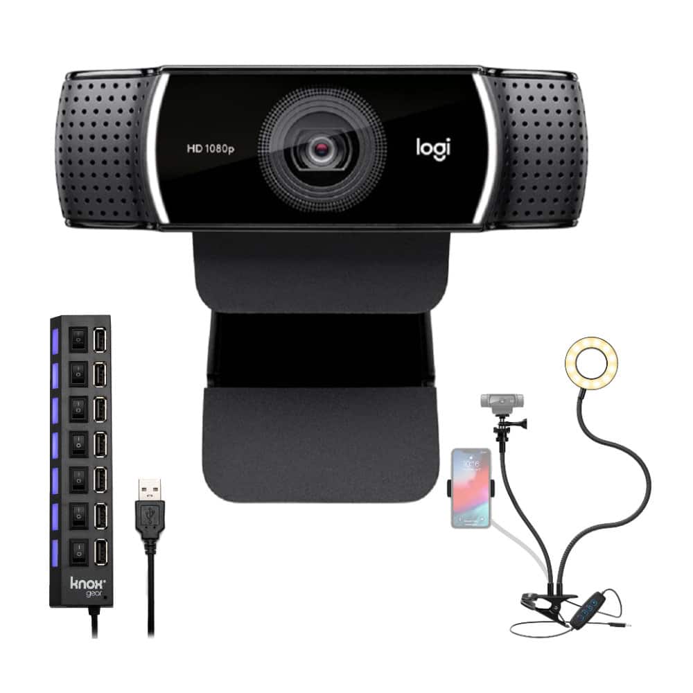 Logitech - C922 Pro Stream Webcam 1080P Camera with USB Hub and Selfie Ring Light