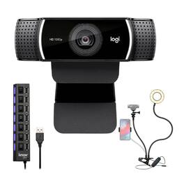 Logitech - C922 Pro Stream Webcam 1080P Camera with USB Hub and Selfie Ring Light