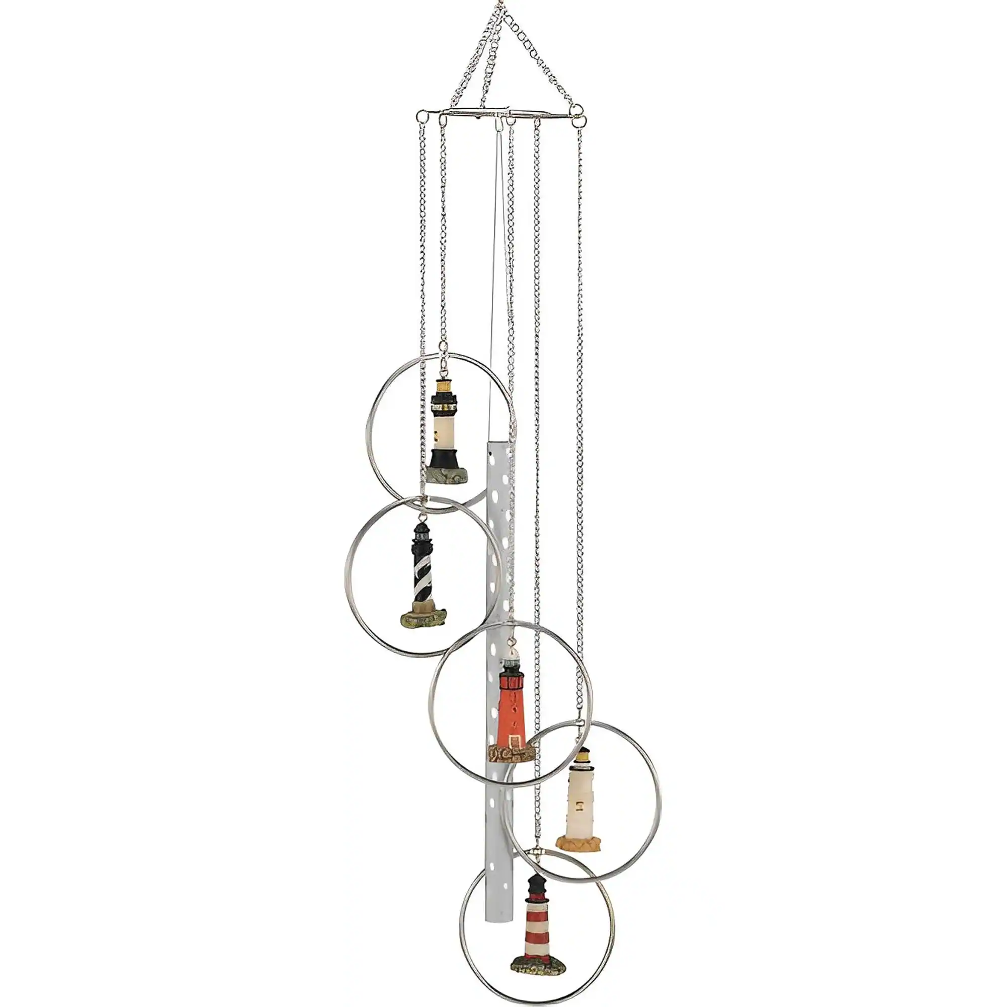 FC Design - 24" Long 5-Ring Polyresin Lighthouse Wind Chime Outdoor Patio or Garden Hanging Decoration - Multi-Color