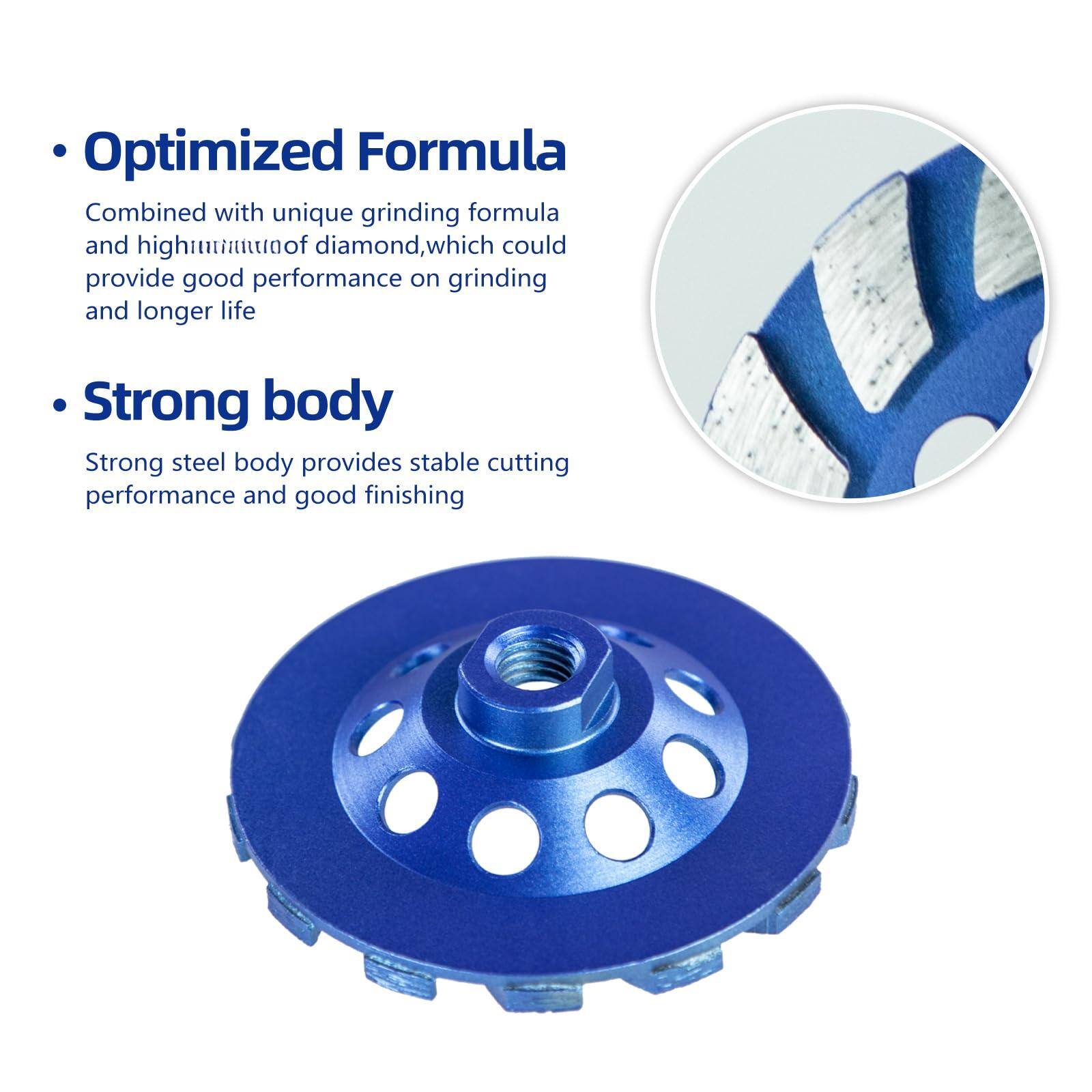 - **Optimized Formula**  
  Combined with unique grinding formula and high quality of diamond, which could provide good performance on grinding and longer life

- **Strong body**  
  Strong steel body provides stable cutting performance and good finishing