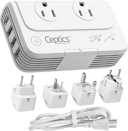 Ceptics - 200W 220v to 110v converter, Step Down Voltage Converter for Curling Iron, Straightener, Charger, Travel Adapter and Vol - White