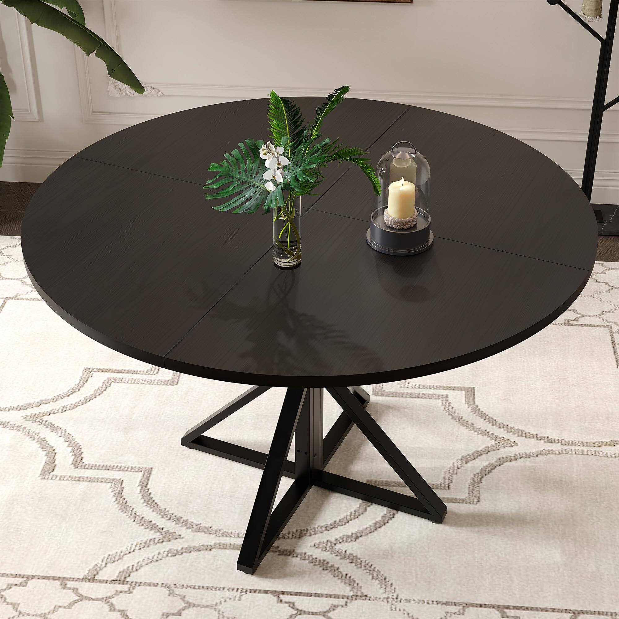 Left. Homhougo - Round Dining Table for 4, 47" Dining Table, Circle Table, Dining Room Table - Black.