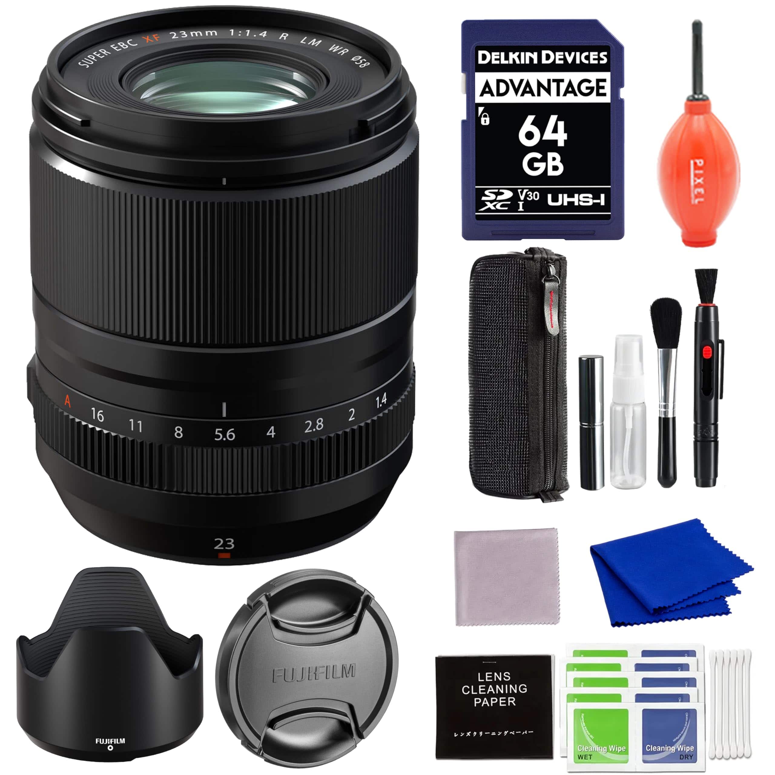 Fujifilm - XF 23mm f/1.4 R LM WR Lens with 64GB SD Card and More Advanced Accessories