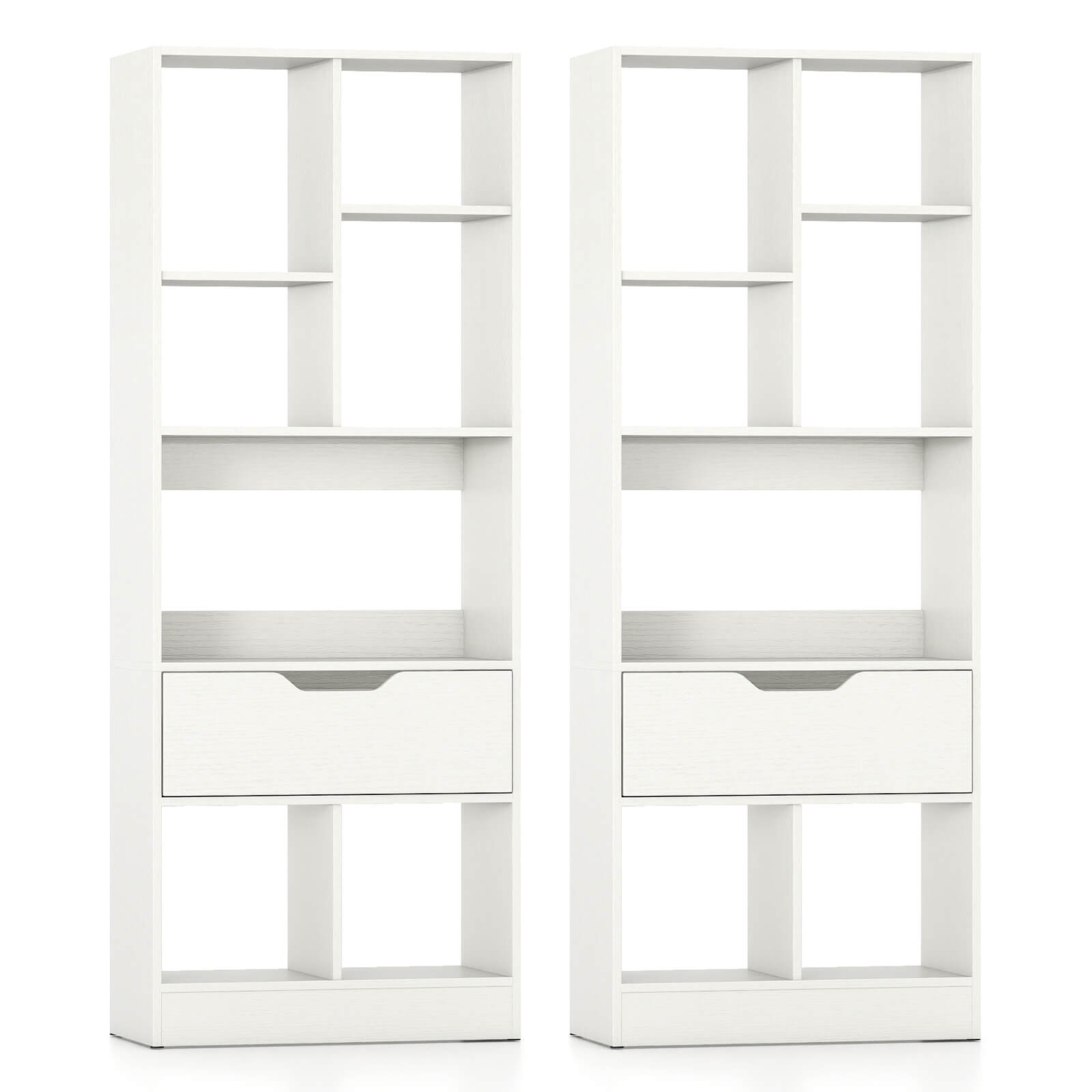 Alt View 9. Costway - Costway 2 PCS 51" Tall Bookcase with Drawer 7 Open Cubes Anti-toppling Kits for Study Home - White.