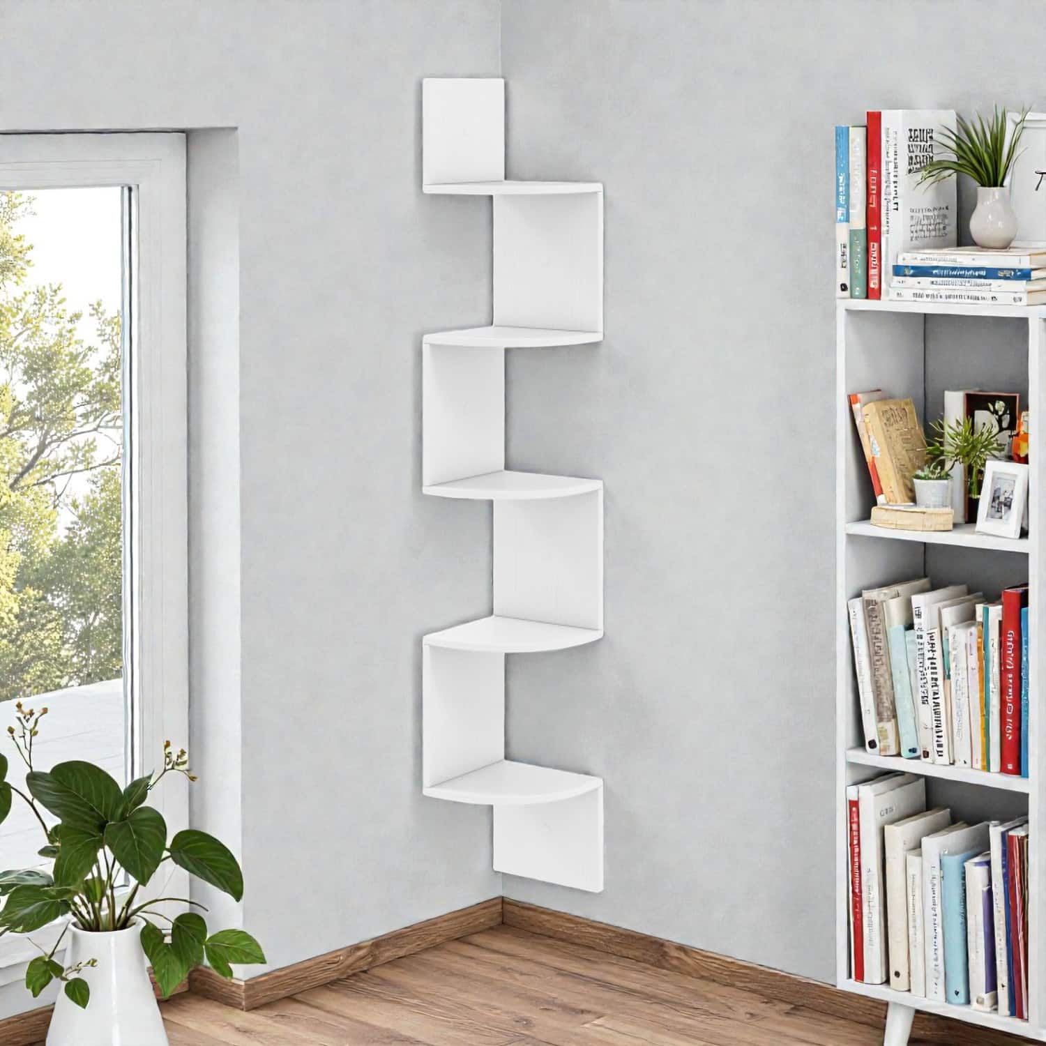Hivvago - Space-Saving 5-Tier Floating Corner Storage Rack for Home Décor - White