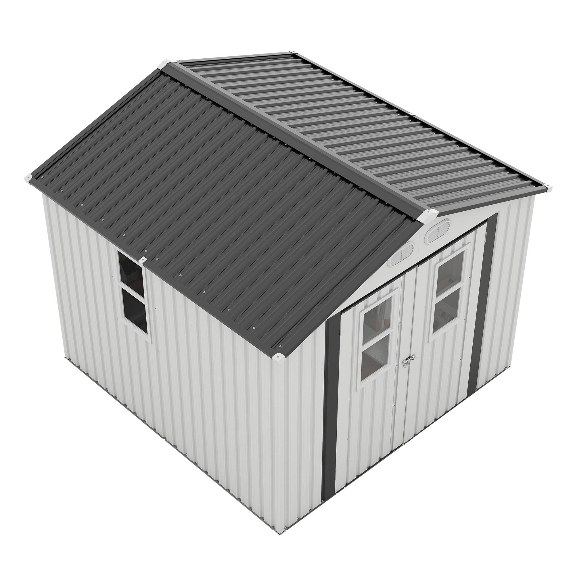 Alt View 10. Loheer - Loheer 8x8 Outdoor Storage Shed White Metal Garden Shed with Lockable Doors and Daylight Windows.