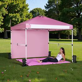 Hivvago - 10x10 Ft Foldable Market Canopy with Roller Case and Banner Attachment - Pink