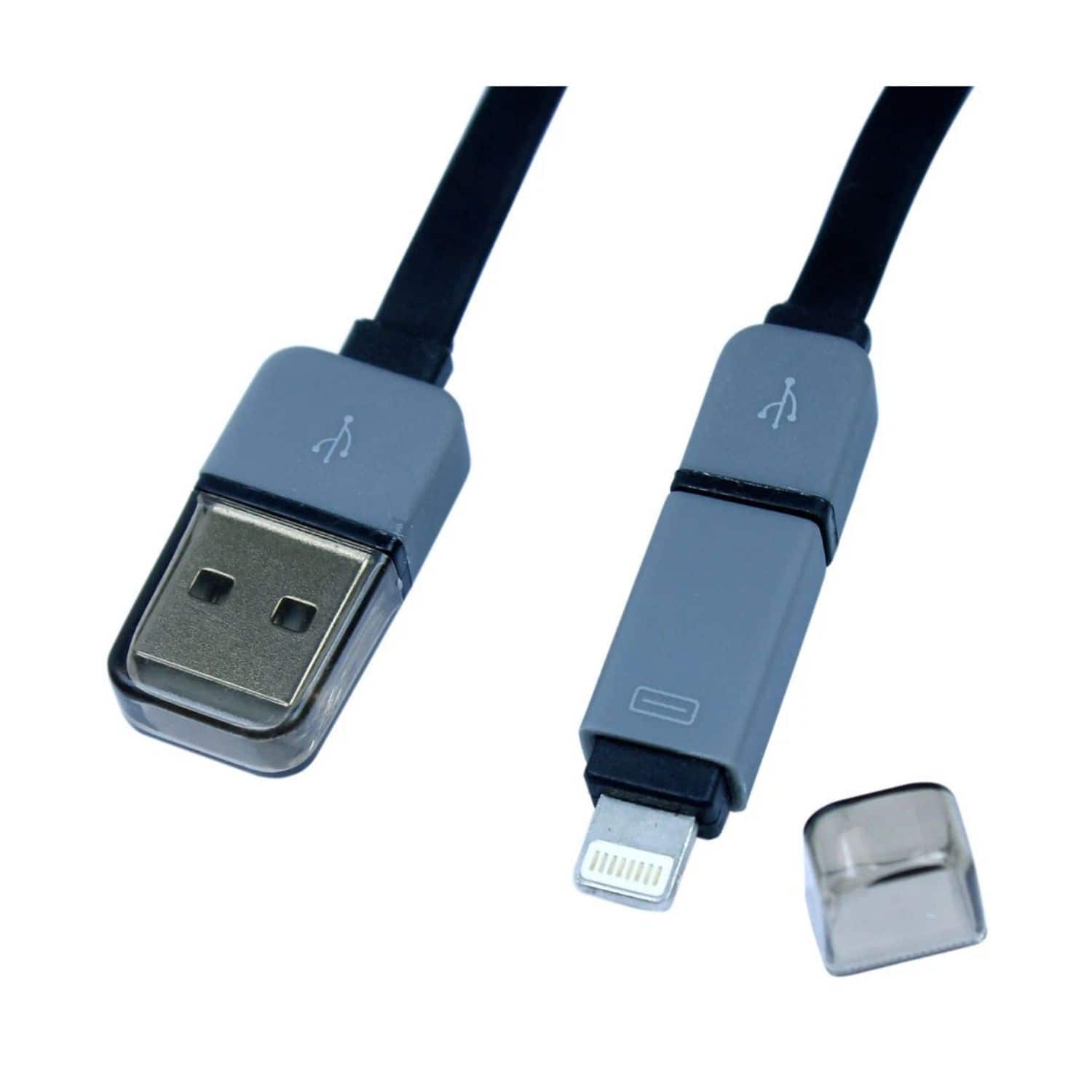 Stock Preferred - 2 in 1 40" Micro USB Sync-Charge Cable with 8-pin Adapter for iPhone Galaxy HTC - Black