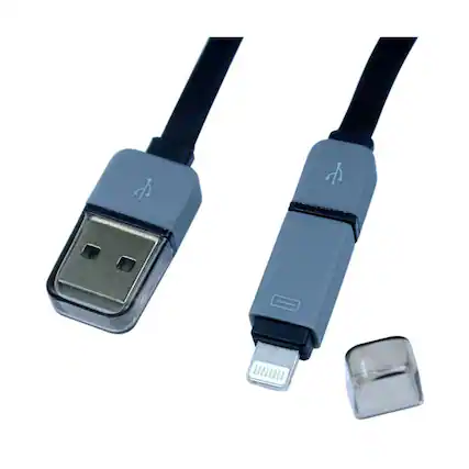 Front. Stock Preferred - 2 in 1 40" Micro USB Sync-Charge Cable with 8-pin Adapter for iPhone Galaxy HTC Black - Black.