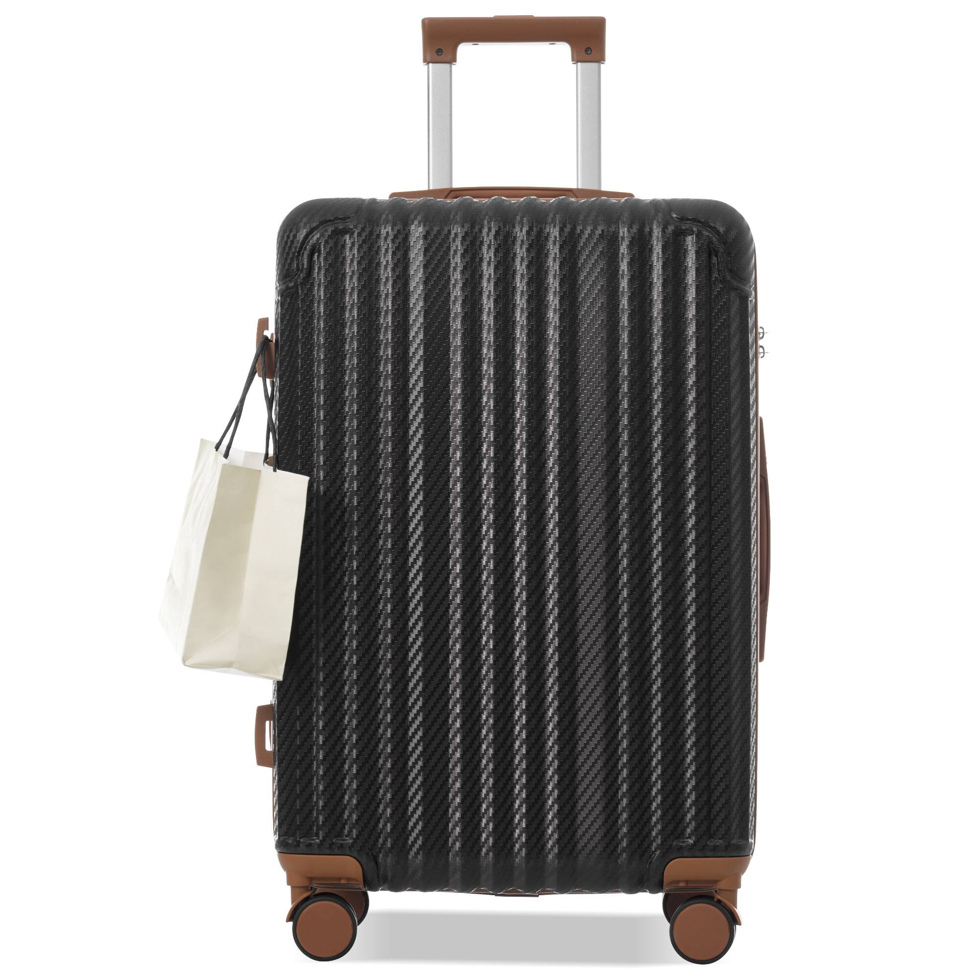 Alt View 7. Ecooso - 6-Piece ABS Hard Shell Luggage Set with Spinner Wheels, TSA Lock, Side Hooks, Carry-On & Checked - Black Brown.