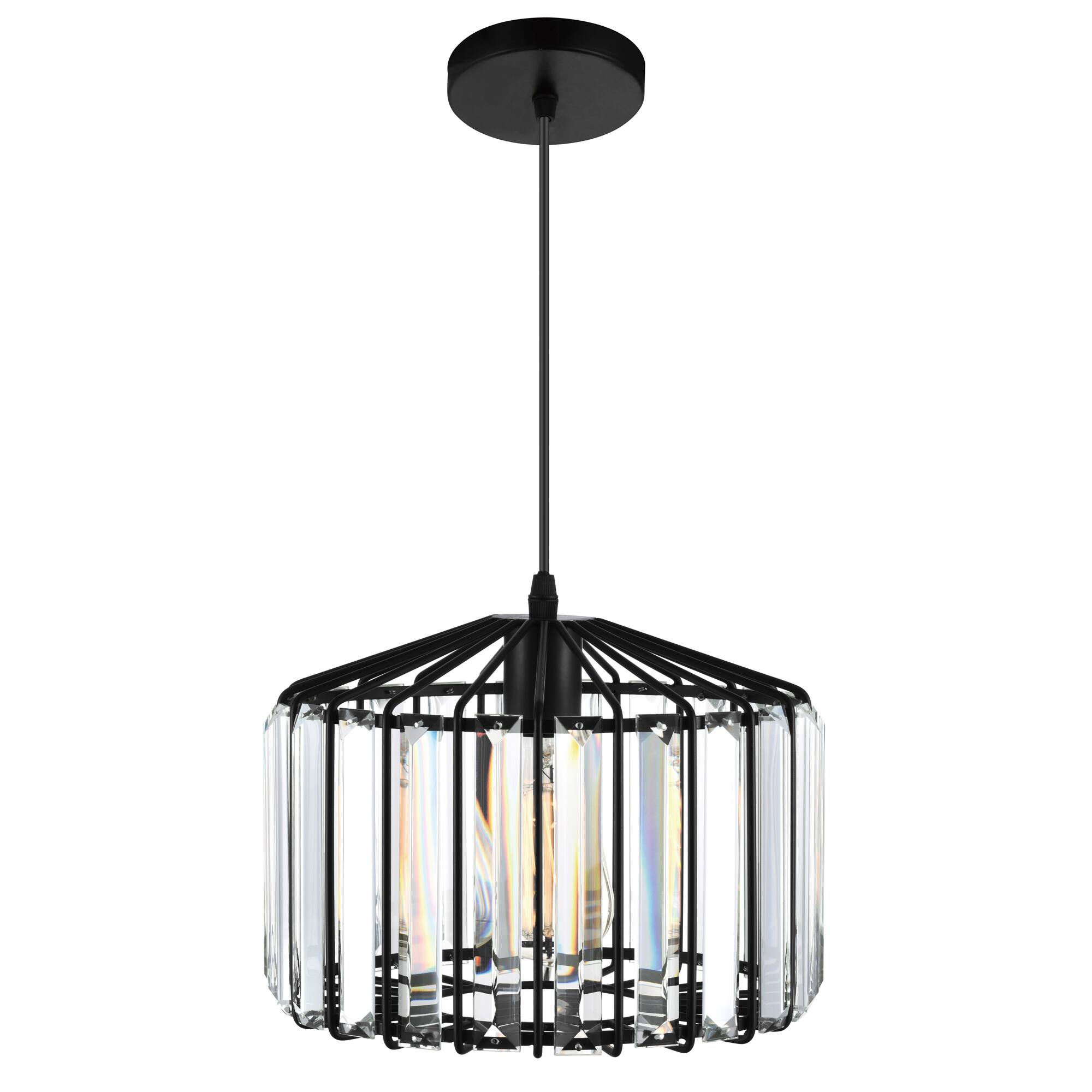 Back. CWI Lighting - Alethia 1 Light Drum Shade Pendant With Black Finish - Black.