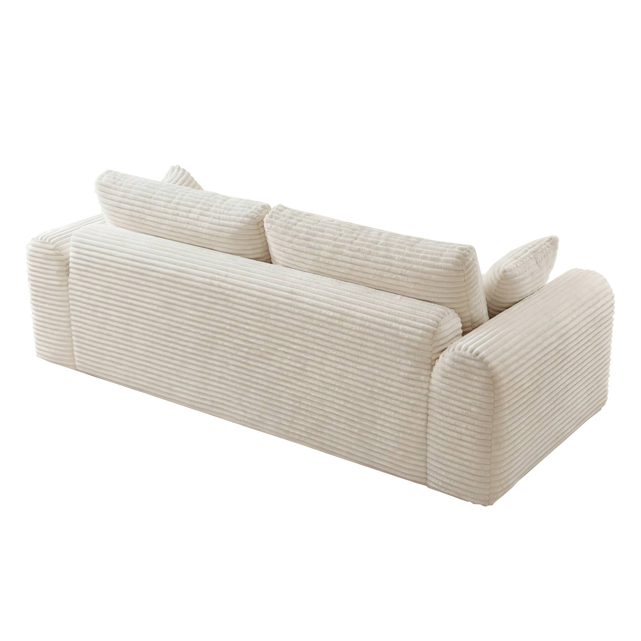 Back. Roomtec - 3 Seater Couch Corduroy Boneless Couches for Living Room26.4 inch Cloud Couch with Deep SeatComfy Floor Sofa with 2 - White.