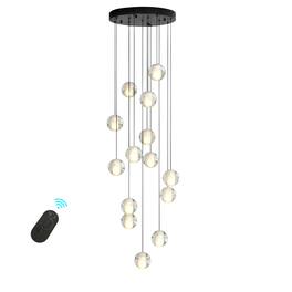 Umeiluce - 14 - Light Modern Chandelier Crystal High Ceiling Hanging Pendant with Remote Control - Matte Black