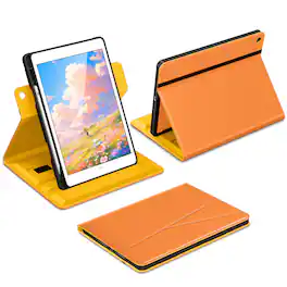DTTO - Case for iPad 9th / 8th / 7th Generation 10.2-Inch – 360° Rotating Premium Leather Folio Stand Cover with Pencil Holder - Orange