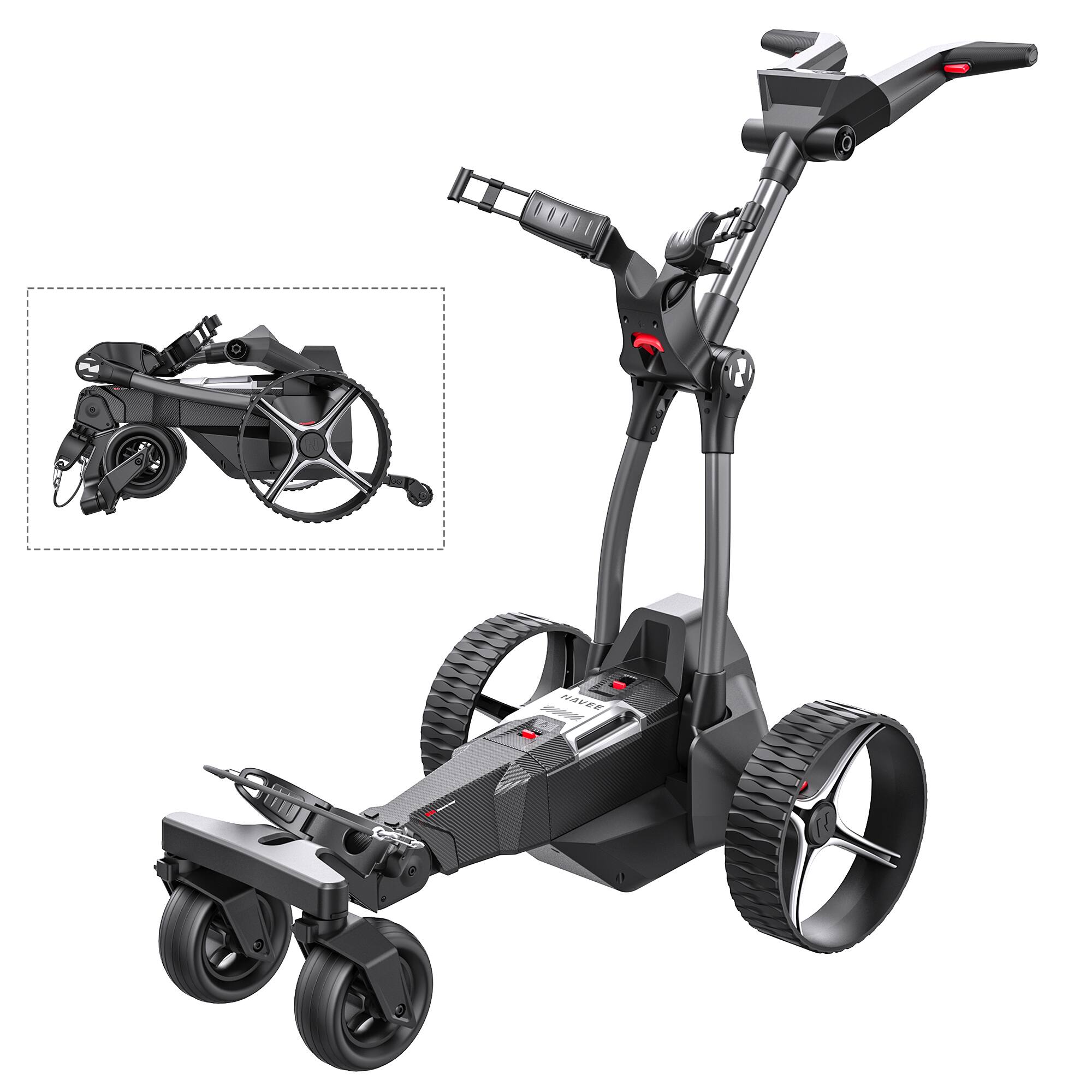 Angle. NAVEE - Birdie 3X Electric Golf Cart with Follow Me, 36 Hole Max Range, Dual Motor Assist, Remote, Foldable - Black.