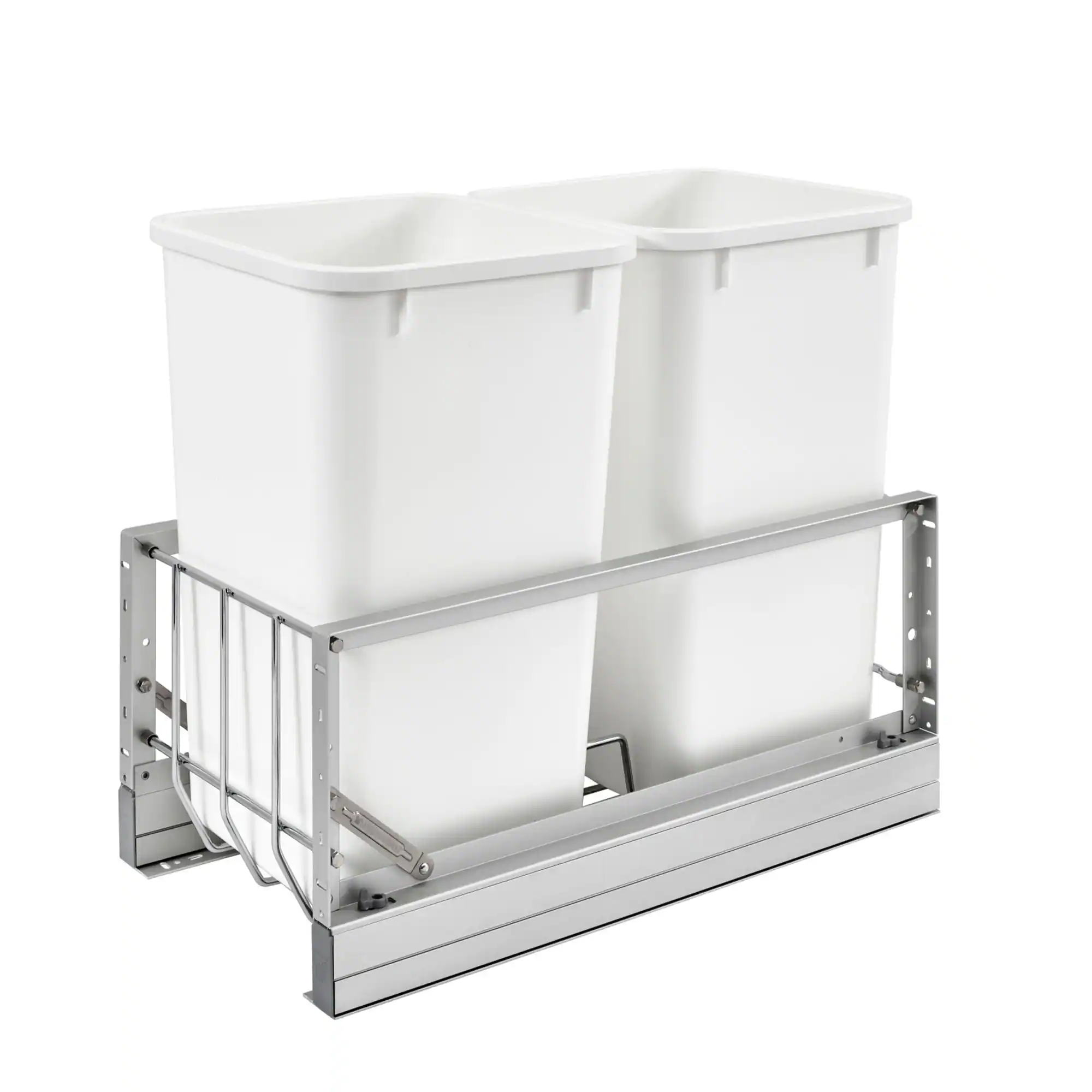Rev-A-Shelf - Double Pullout 27 qt. Kitchen Trash Can w/ Soft-Close, 5349-1527DM-2 - Silver
