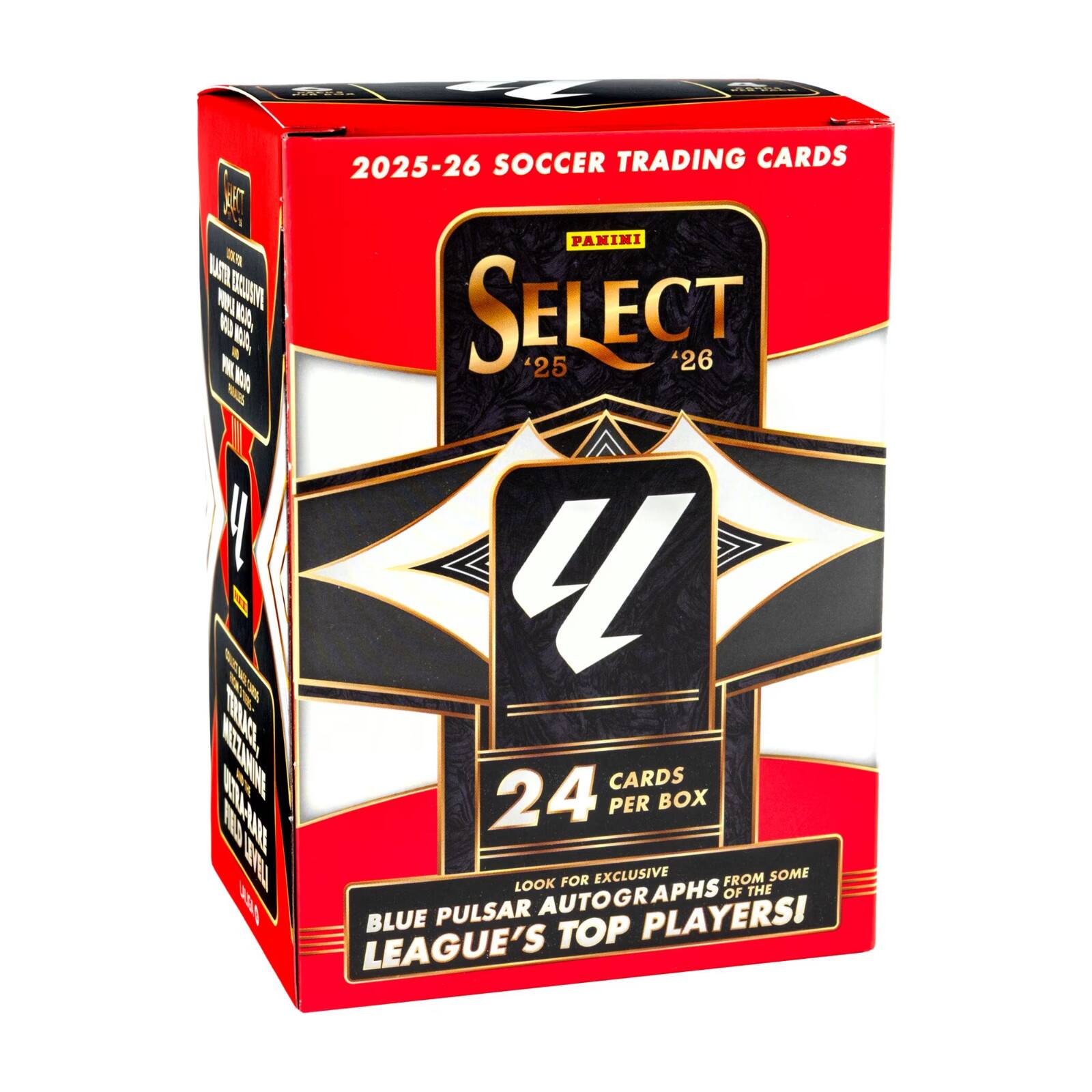 2025-26 SOCCER TRADING CARDS  
PANINI  
SELECT '25 '26  
24 CARDS PER BOX  
LOOK FOR EXCLUSIVE AUTOGRAPHS FROM SOME OF THE BLUE PULSAR LEAGUE'S TOP PLAYERS!
