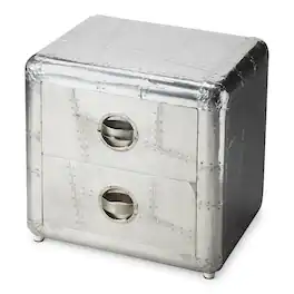 Butler Specialty - Midway 20 in. W Rectangular Metal and Wood Aviator Themed 2 Drawer Side Table - Silver