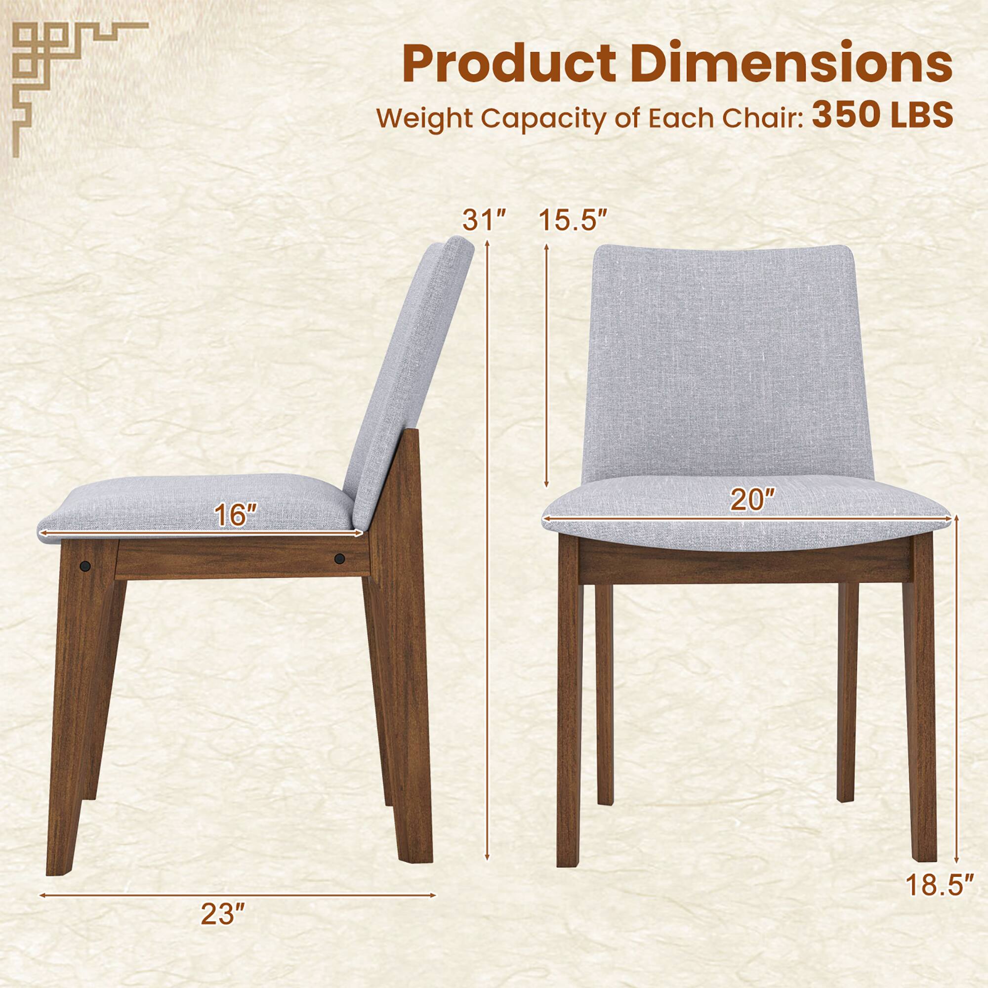Product Dimensions  
Weight Capacity of Each Chair: 350 LBS  

- 31"  
- 15.5"  
- 16"  
- 20"  
- 23"  
- 18.5"