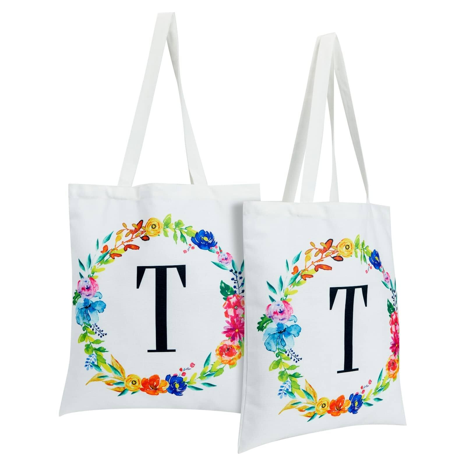 Alt View 1. Paradigms Interiors - Set Of 2 Reusable Monogram Letter Personalized Tote Bags For Women Floral 29 Inches - Letter S.