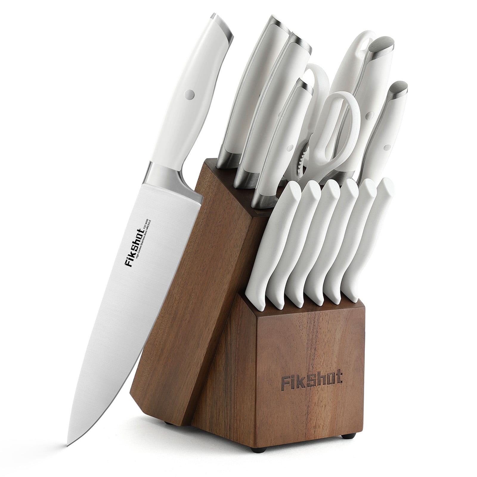 Livingo - 14-Piece Knife Block Set with Sharpening Rod, German-Grade Stainless Steel Kitchen Knives, Dishwasher Safe - White