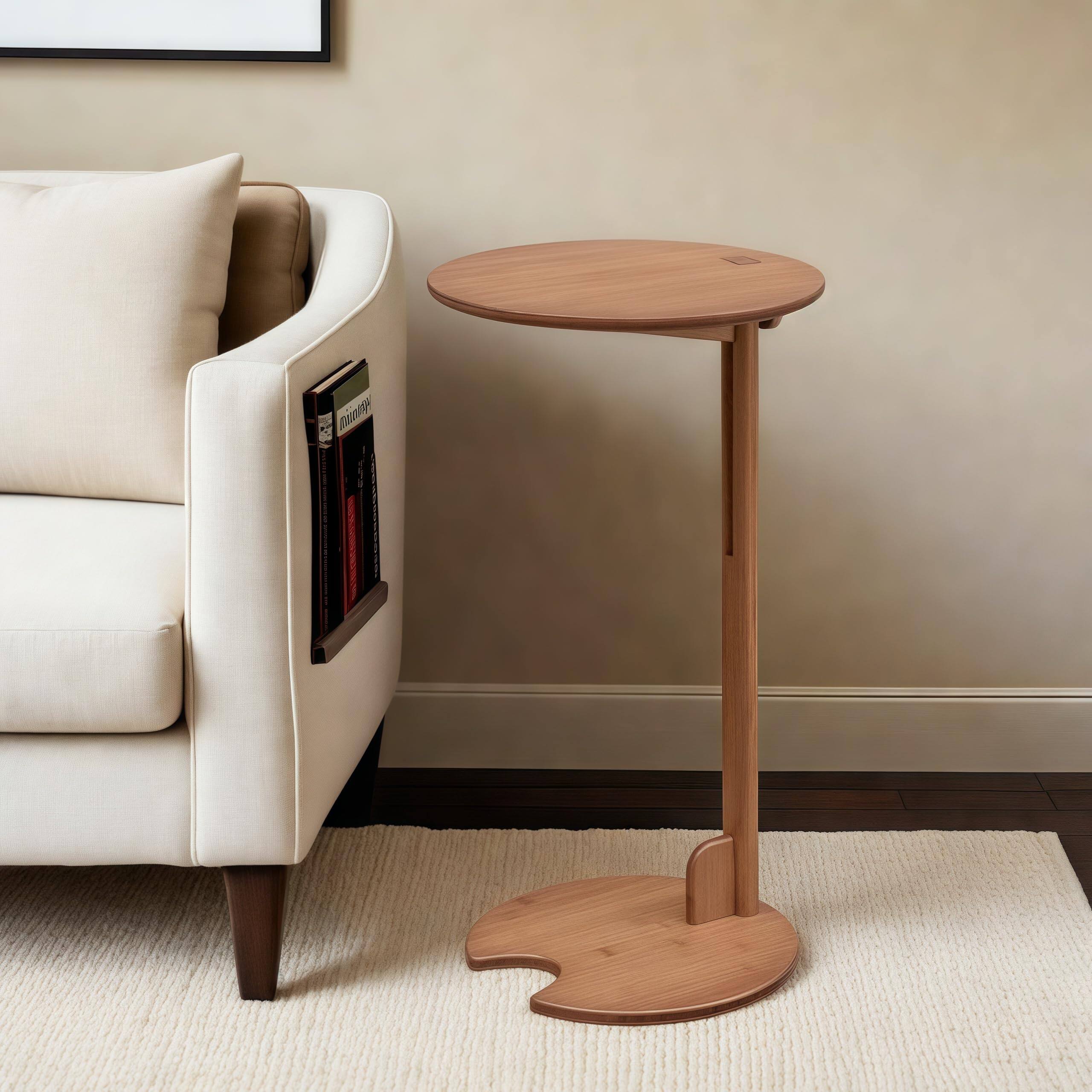Front. Fabibe - Side Table With Pedestal - Adjustable Height C Shaped End Tables For Small Spaces Couch Bedside Living Room - Default.