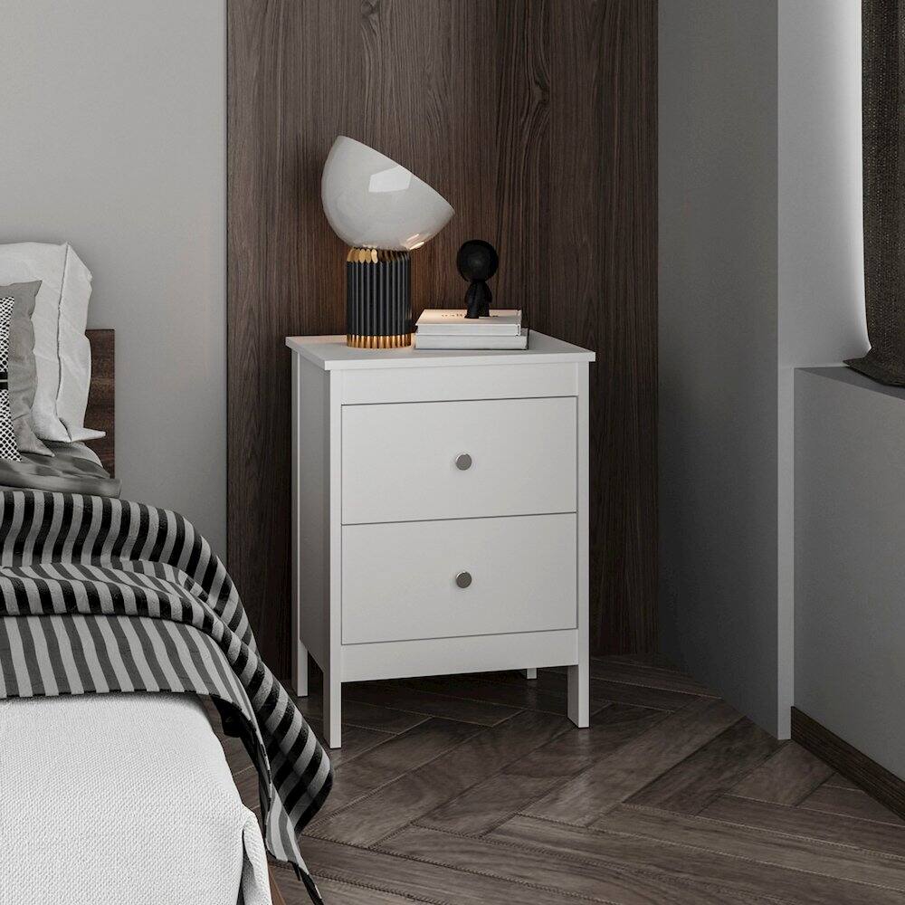Alt View 3. TuHome - Newcastle Nightstand Two Drawer And Open Shelf, Modern Bedside Table, White - White.