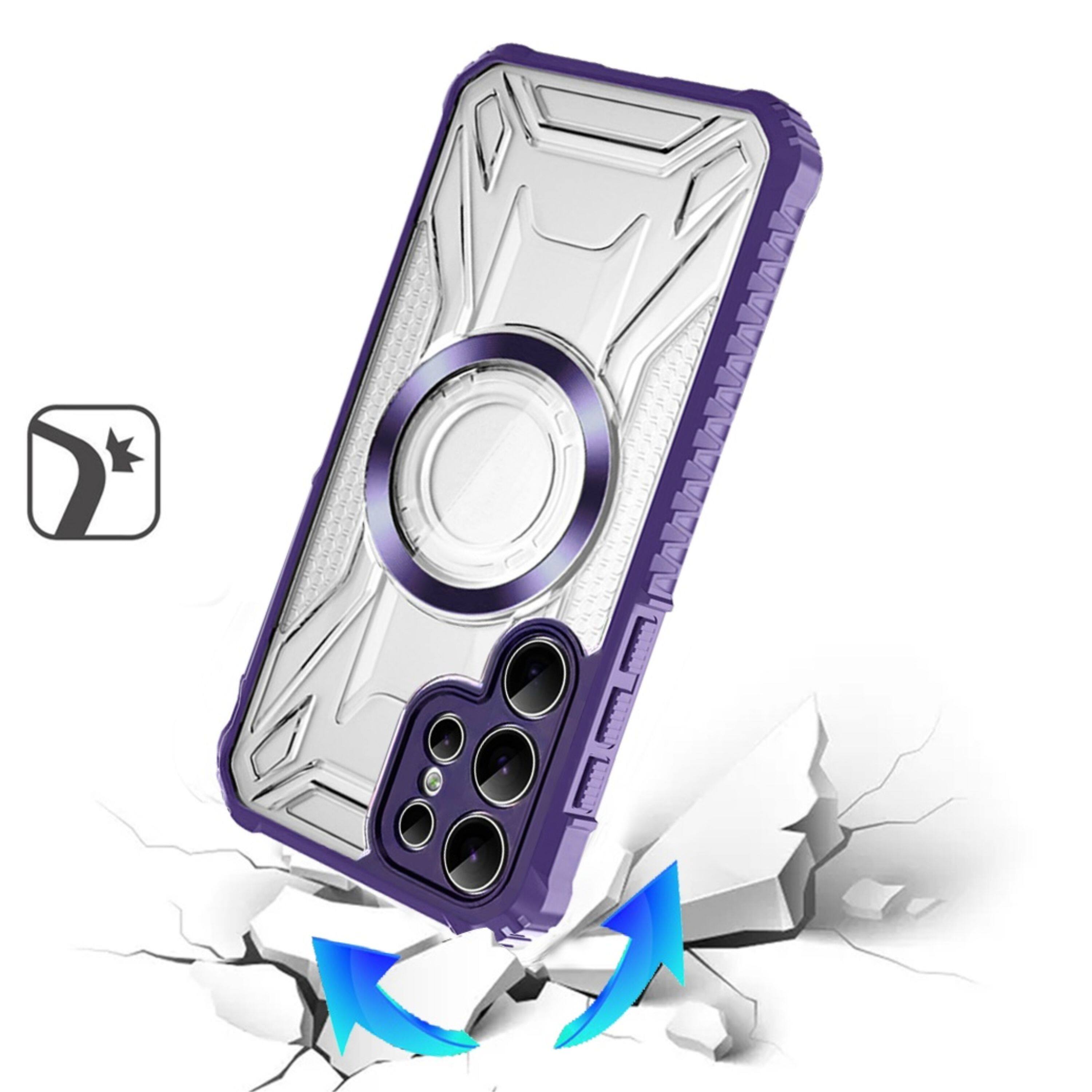 Angle. Kitcheniva - Shock Absorbent Cover Magnetic Circle Phone Case With Tempered Glass For Samsung Galaxy S26 Ultra Purple - Purple.