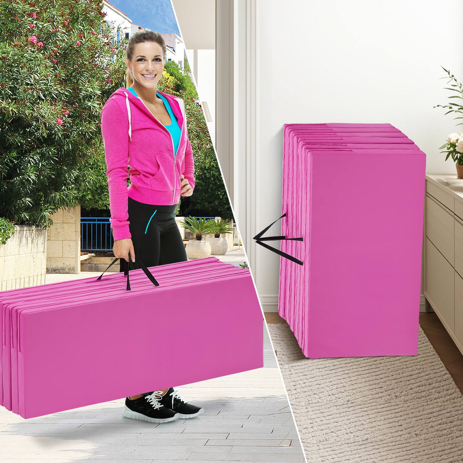 Alt View 2. Ainfox - Ainfox Gymnastics Mat Exercise Mat Gym Mat for Home Aerobics Workout Foldable Tumbling Mat - Pink.