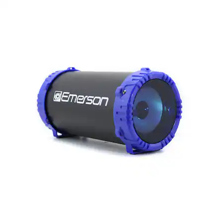 Front. Emerson - Emerson EAS-3001 Portable Bluetooth Speaker with LED Lights, Strap, AUX Input, USB Charging, Dual Speakers - BLUE.