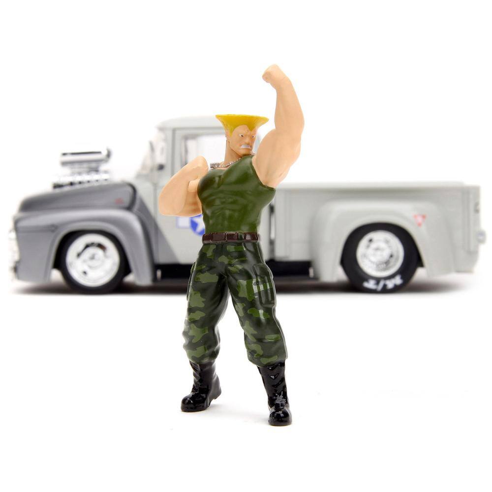 Angle. Jada - 1956 Ford F-100 Tan/Gray Metallic w/ Guile Figure – Street Fighter Video Game Anime Hollywood Rides 1/24 - Tan and Gray Metallic.