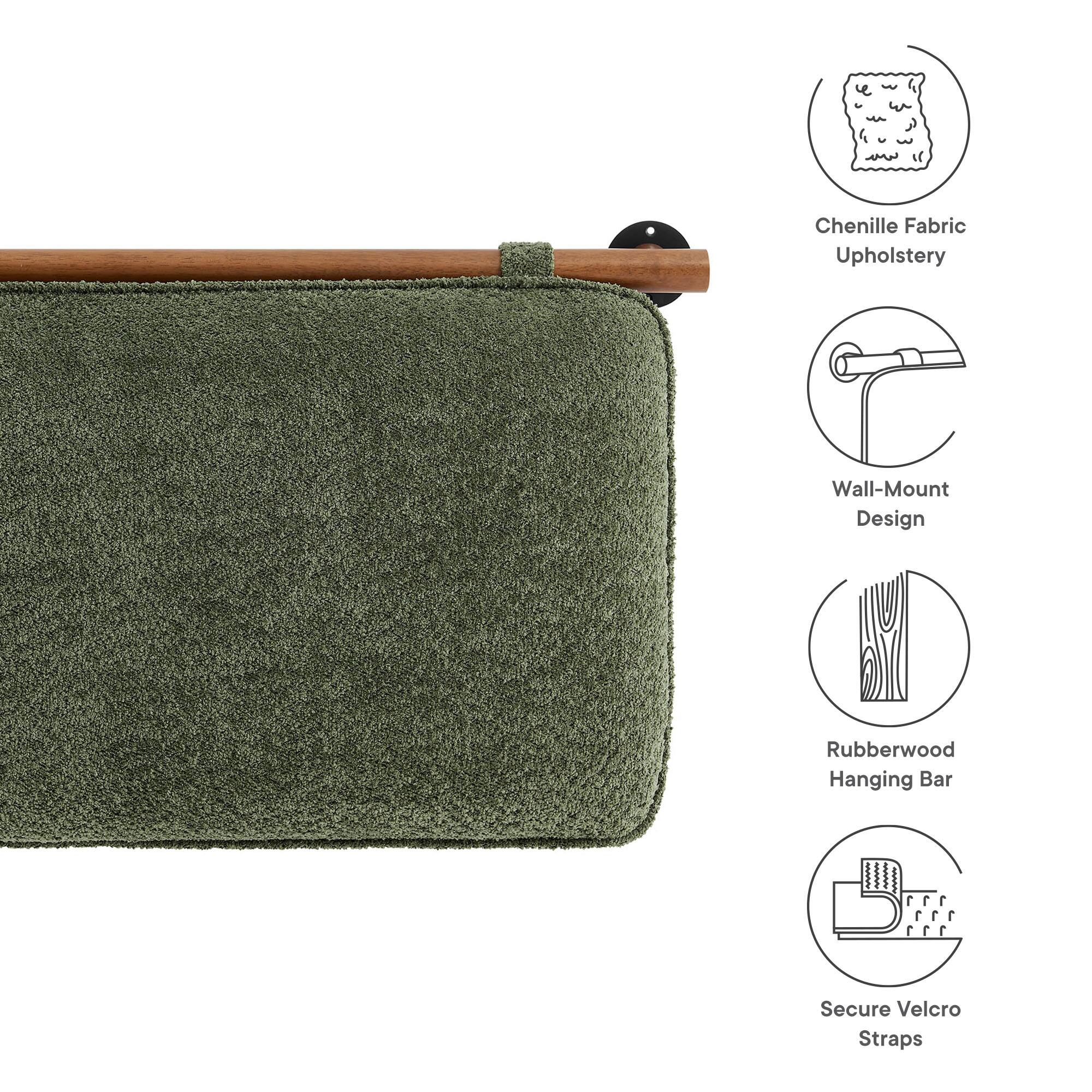 - Chenille Fabric Upholstery
- Wall-Mount Design
- Rubberwood Hanging Bar
- Secure Velcro Straps