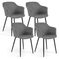 Costway - Set of 4 Dining Chairs Upholstered Accent Side with Backrest & Armrest - Gray - Front_Zoom